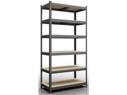 Kovový regál 280x120x60cm, lakovaný - černý, 6-policový, nosnost 1050kg
