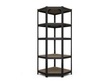 Kovový rohový regál 180x90x40x70cm, lakovaný - černý, 5-policový, nosnost 750kg
