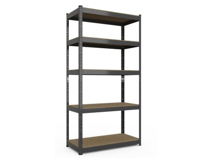 Kovový regál 200x100x50cm, lakovaný - černý, 5-policový, nosnost 875kg