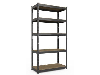 Kovový regál 180x90x40cm, lakovaný - černý, 5-policový, nosnost 875kg