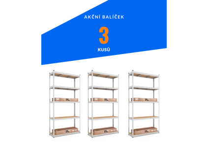 Akční balíček - 3x Kovový regál 180x60x40cm, zinkovaný, 5-policový, nosnost 875kg