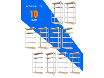 Akční balíček - 10x Kovový regál 180x90x40cm, zinkovaný, 5-policový, nosnost 875kg